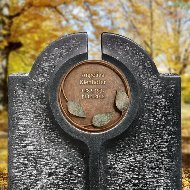 Moderner Einzelgrabstein mit Bronze Schrifttafel rund - Novara Flora