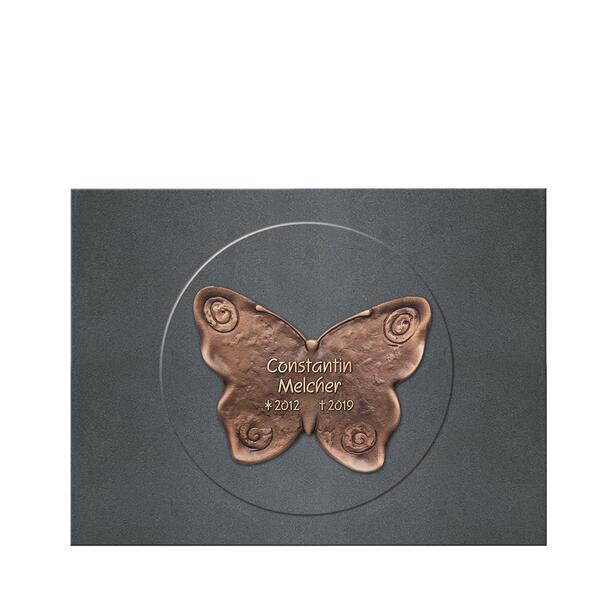 Urnengrab Gedenkplatte mit Schmetterling in Bronze & Namensgravur - Farfalla Memoria